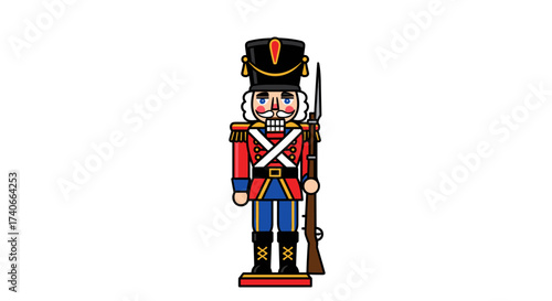 Festive Nutcracker: A meticulously crafted illustration of a nutcracker, embodying the holiday spirit with its detailed uniform and rifle.