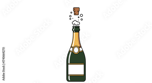 Champagne Celebration: An illustration of a champagne bottle popping, symbolizing celebration and festivity.