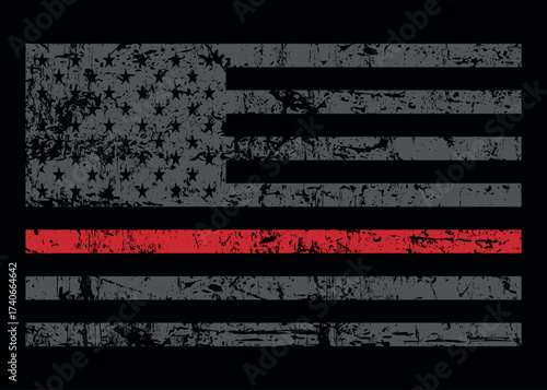 Fire Fighter's Thin Red Line Flag, Distressed American Firefighter Support Flag.