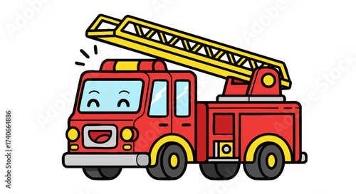 happy cartoon fire truck vector icon