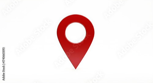 A single red location pin with a circular opening on a plain white background in a studio shot ai generated