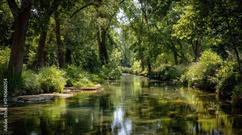 River flowing through a lush green forest