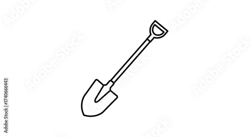 Simple black and white line drawing of a garden digging shovel