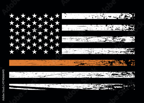 Thin Orange Line American Flag, USA Distressed flag with thin orange line.