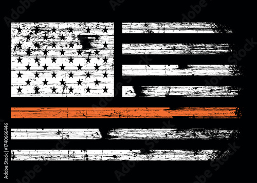 Thin Orange Line American Flag, USA Distressed flag with thin orange line.