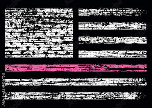 Thin Pink Line Flag. Breast Cancer Awareness Support
