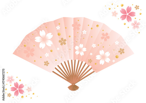 Vector illustration of a cute fan with cherry blossoms