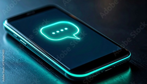 Smartphone displaying a glowing chat bubble