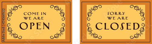 Ornate Vintage Open and Closed Signboard Set with Decorative Frame
