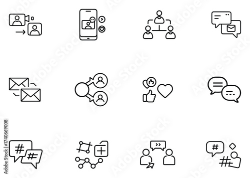 Social Media and Communication Line Icon Set