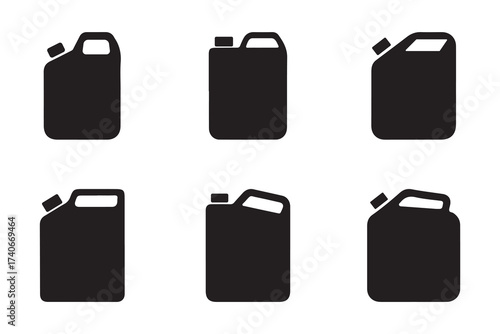 Black jerrycan icons collection isolated on white background