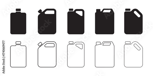 Vector jerrycan icon set, Fuel canister silhouette