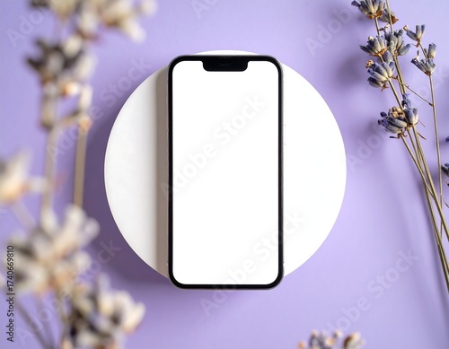 Smartphone mockup with lavender sprigs