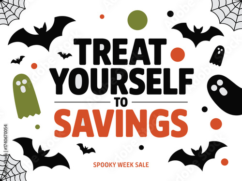 Halloween savings treat yourself marketing template festive spooky fun ghost bats web