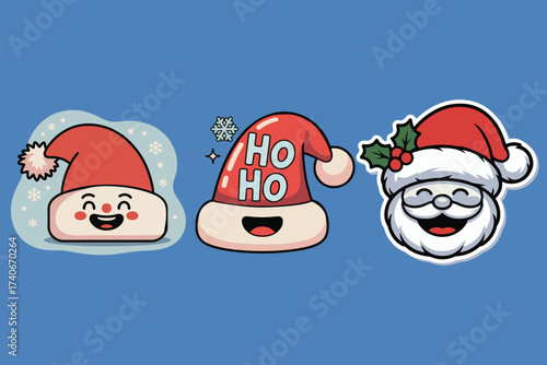 Santa Claus face vector cartoon illustration set. 2026 Happy jolly Christmas character head collection. Cute holiday design element with red hat and white beard 2026.
