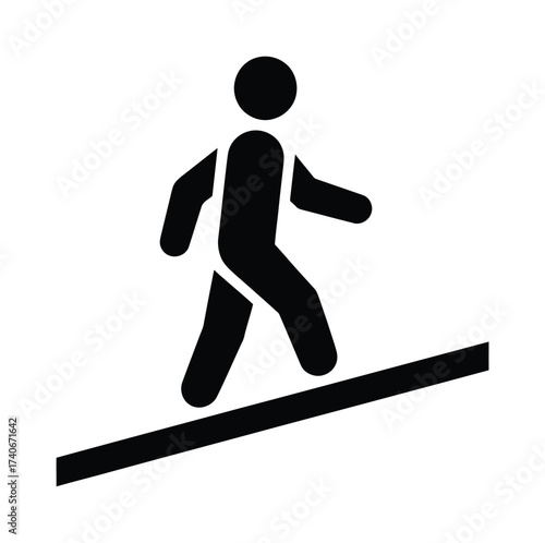 Pedestrian Walking Down Ramp Vector Silhouette