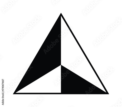 Triangular Faceted Pyramid Vector Geometric Trisected Icon Monochrome