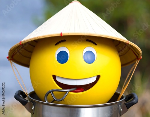 Smiley face in a conical hat, inside a pot