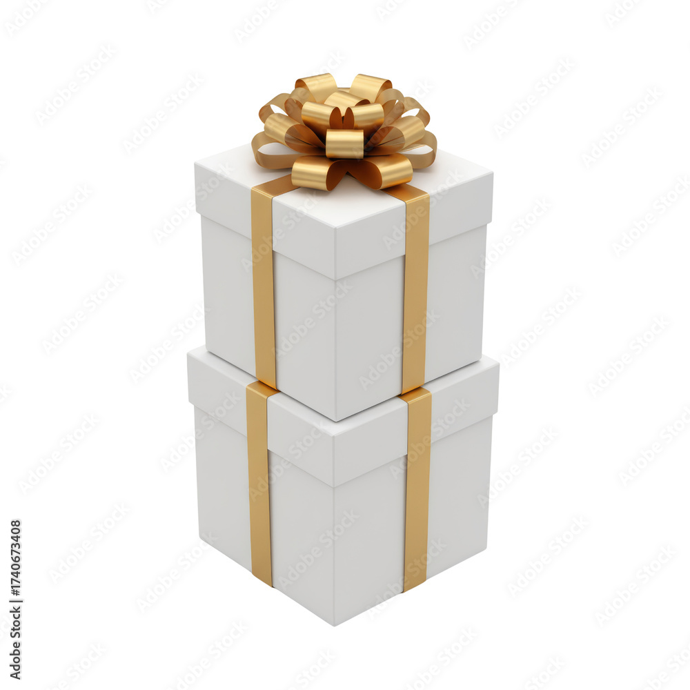 Obraz premium Elegant stacked presents with golden ribbons and bows for special occasions with isolated backdrop