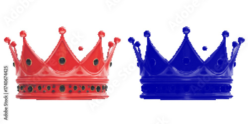 Vibrant vector illustration of red and blue crowns in a creative pop art style