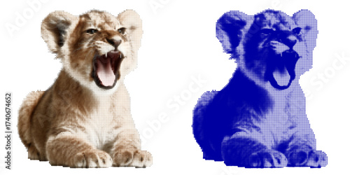 Majestic Lion Cub Illustration in Vector Style with Bold Colors and Texture