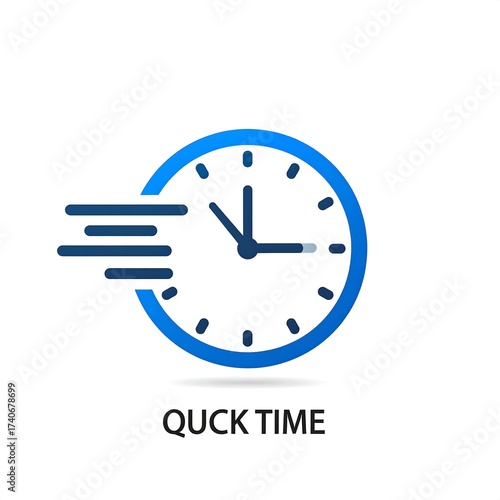 Simple blue clock icon with quick time text