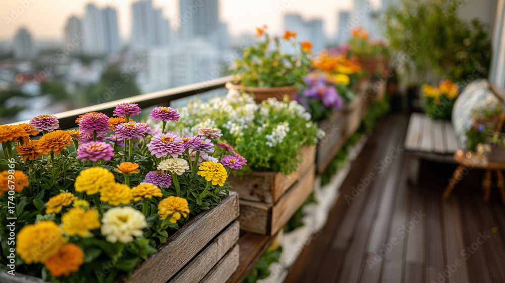 custom made wallpaper toronto digitalUrban Balcony Flower Garden with City View