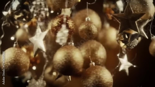 Shimmering Golden Holiday Ornaments Cascade Downward