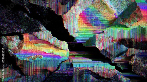 Vibrant Digital Glitch Art Background with Colorful Pixel Sorting and Abstract Scanline Patterns
