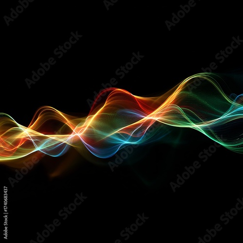 Abstract Flowing Multicolored Light Waves Digital Background