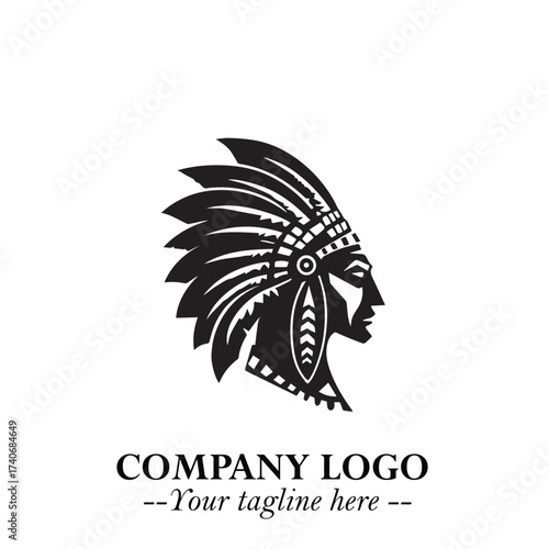 Black and White Tribal Chief Logo Symbol in Bold Traditional Vector Design for Cultural Identity