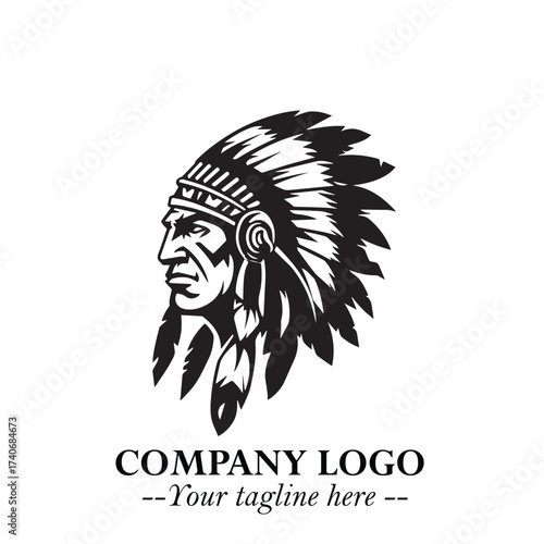 Black and White Tribal Chief Logo Symbol in Bold Traditional Vector Design for Cultural Identity