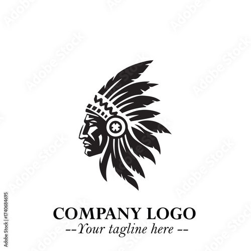 Black and White Tribal Chief Logo Symbol in Bold Traditional Vector Design for Cultural Identity