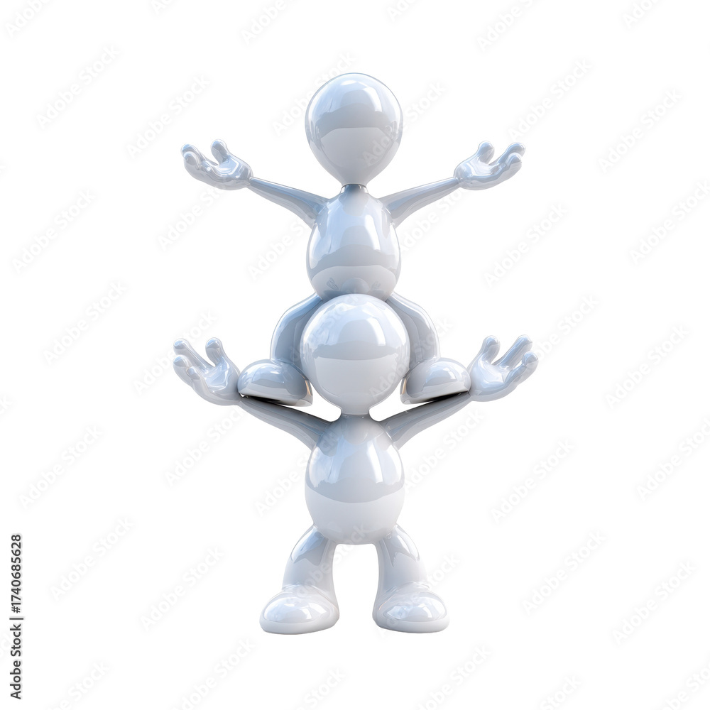 Fototapeta premium Glossy 3D Human Figures Stacking Pose on Transparent Background
