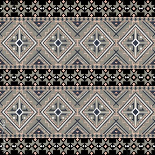Abstract geometric seamless pattern featuring clean lines and bold symmetry. Ideal for textile prints, home decor, stationery, and fashion design. Perfect for modern branding or minimalist backgrounds
