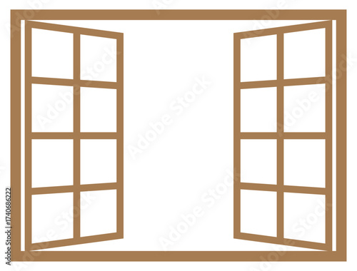 Open Window Vector Illustration with Wooden Frame Design on Transparent Background. open window with wooden shutters
