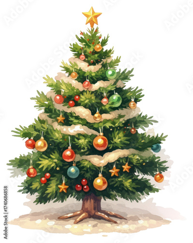 PNG Festive decorated Christmas tree illustration