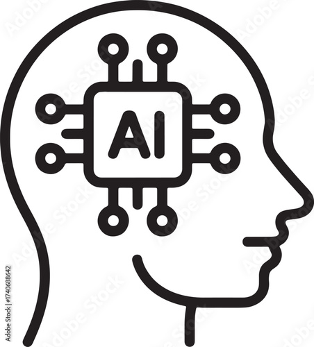 Artificial Intelligence Head Icon. AI Brain Chip Vector Illustration