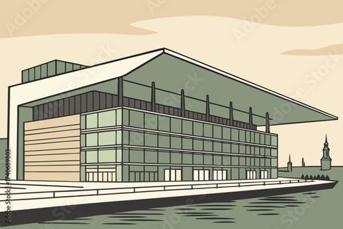 Royal Danish Opera House in Copenhagen, Denmark, modern glass and stone façade on waterfront