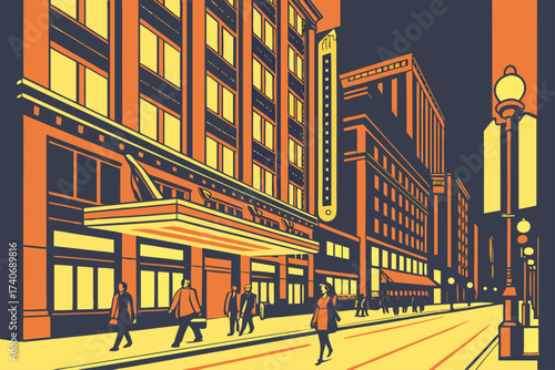 Rush Street in Chicago, Illinois, nightlife street with glowing clubs and restaurants