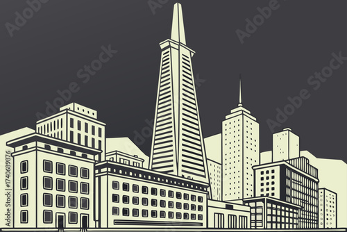 Salesforce Tower in San Francisco, California, tallest glass tower glowing at night