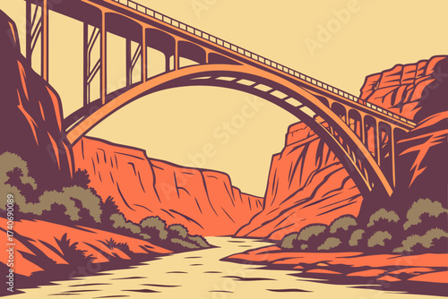 Rainbow Bridge in Utah, natural sandstone arch spanning canyon with river below