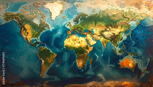 A Beautiful and Detailed Relief Map of the Earth with its Continents