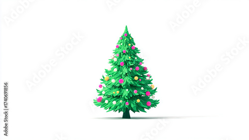 Green Christmas Tree with Ornaments and Decorations on White Background made with generative AI