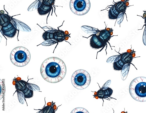 Wallpaper Mural Seamless pattern of flies and eyes Torontodigital.ca