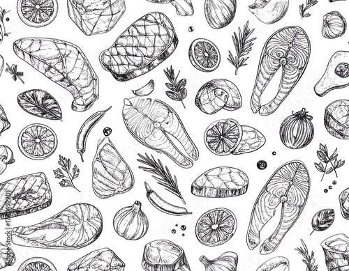 Wallpaper Mural Seamless pattern of hand-drawn food illustrations Torontodigital.ca