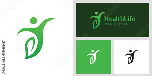 Healthy Life Logo Design with Abstract Human and Leaf Symbol Wellness and Vegetarian Lifestyle Graphic Concept for Organic, Eco, and Natural Branding