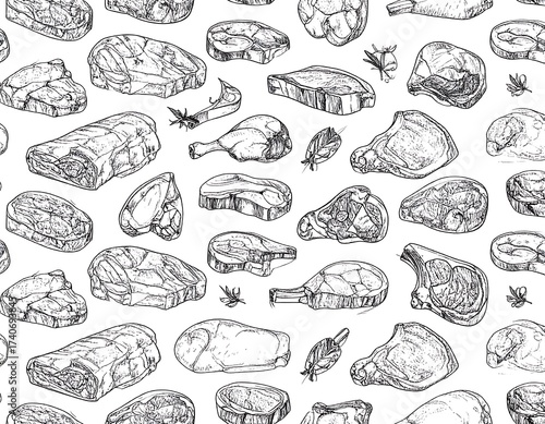 Wallpaper Mural Seamless pattern of various cuts of meat Torontodigital.ca