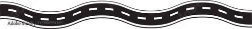 Wavy winding curves roads and horizontal path. Horizontal asphalt road template. Flat vector illustration isolated on