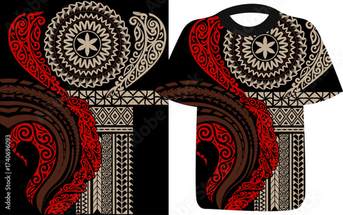 Samoan Tribal T-Shirt Design with Ornamental Motifs, Polynesian Tribal dress Design, Maori, Malaysian, Hawaiian Inspired Traditional T shirt, Sport fashion template, jersey vector, minimal Tongan 